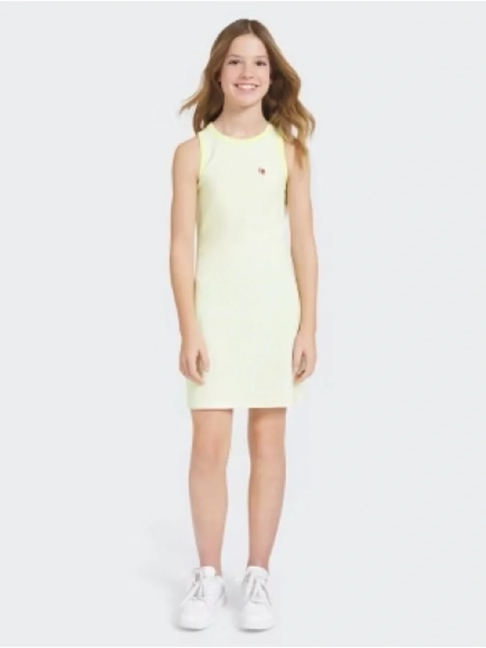 Champion Girls' High Neck Ribbed Gingham Tank Dress - Lemon Yellow M